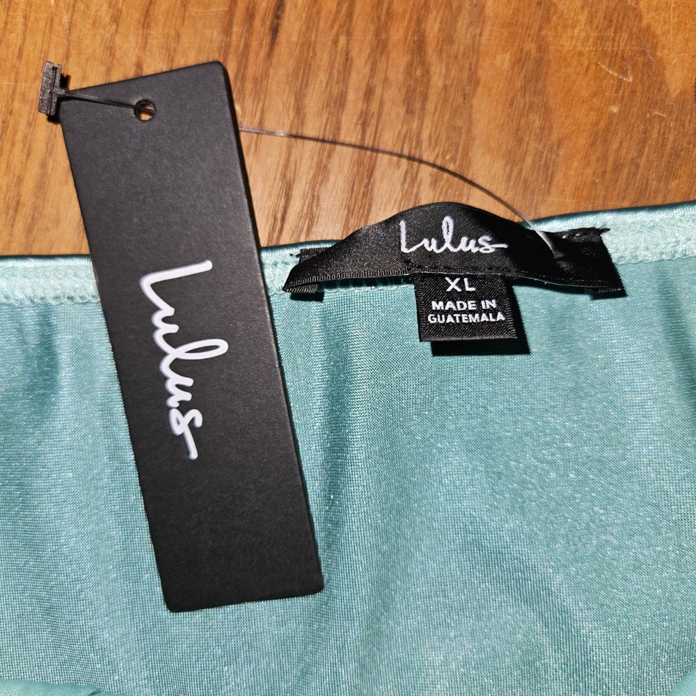 NWT Lulus Sage Blue Satin Cowl Neck Faux Wrap Mini Cocktail Dress Size XL NWT - Picture 7 of 7